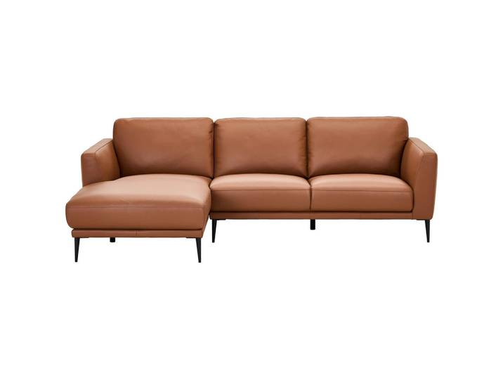 Novel Ecksofa, Cognac, Metall, Echtleder, Büffelleder, Ottomane links, L-Form, 253x160 cm, Armteil links, Armteil rechts, Wohnzimmer, Sofas & Couches, Wohnlandschaften, Ecksofas