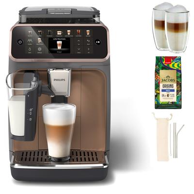 PHILIPS Kaffeevollautomat "EP5544/80 5500 Series, 20 Kaffeespezialitäten (heiß oder eisgekühlt)", grau (grau, kupfer), B:24,6cm H:37,1cm T:43,3cm, Kaffeevollautomaten, LatteGo-Milchsystem, SilentBrew Technologie, Kaffeevollautomat, Topseller