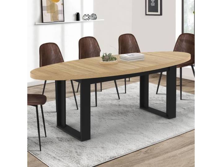 IDMARKET Table à manger PHOENIX 8 personnes ovale 200 cm bois et noir