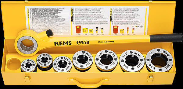 Rems Filiera a cricco EVA Con Bussole a Cambio Rapido in Cassetta Metallica da 1/2 a 2"