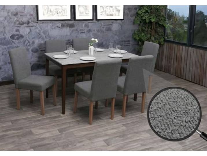 Mendler 6er-Set Esszimmerstuhl Littau Bouclé - grau, naturfarbene Beine