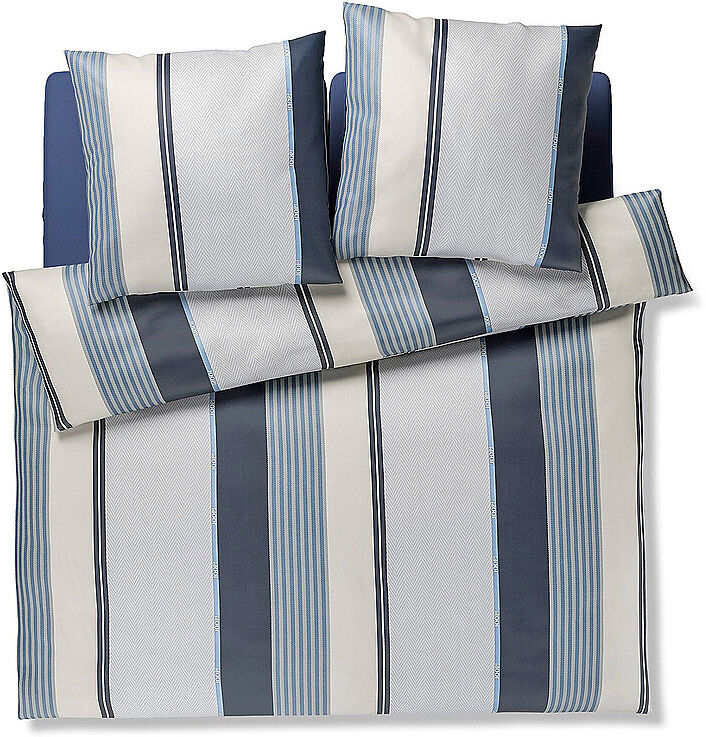 JOOP Satin Bettwäsche HERRINBONE STRIPES 2x70x90cm/200x200cm Ocean dunkelblau EG