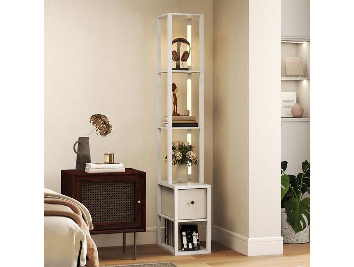 HOMCOM Lampadaire Moderne avec Étagères et Tiroir Blanc