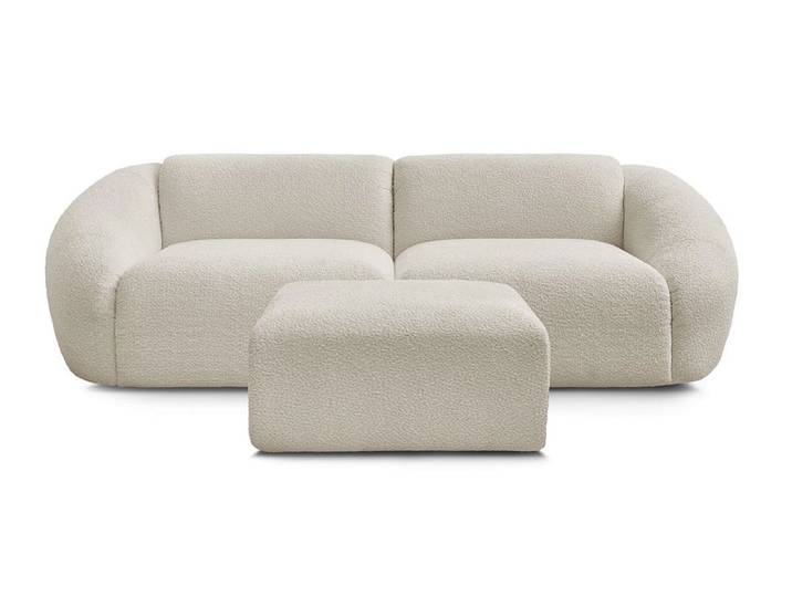 3er Sofa mit Hocker BOBOCHIC TINA Boucle-Stoff beige
