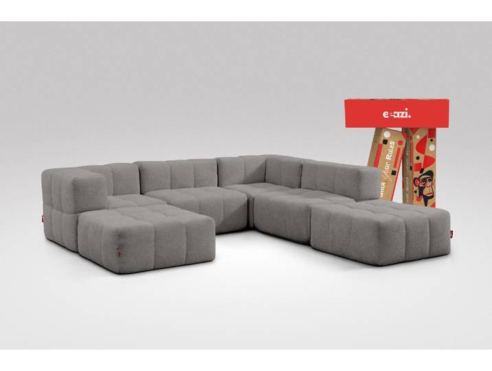 6-tlg. Modulsofa Grau – 2 Eckteile, 2 Mittelteile, 2 Hocker