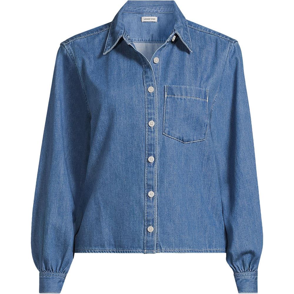 Kurze Jeansbluse aus reiner Baumwolle, Damen, size: regular, Blau, by Lands' End