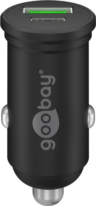 Goobay Dual-USB Auto-Schnellladegerät 45 Watt (schwarz, 1x USB-C, 1x USB-A, Power Delivery, 12 / 24 Volt)