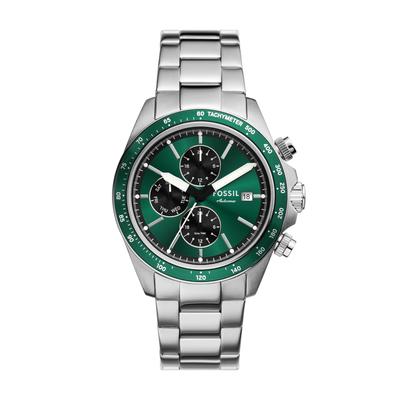 Quarzuhr FOSSIL "AUTOCROSS", grün (edelstahlfarben, grün), Armbanduhren, Herren, Quarzuhr, Armbanduhr, Herrenuhr, Edelstahlarmband, analog, Tag, Wochentag
