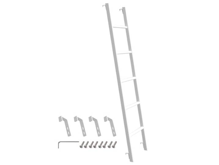 Weiße Hochbett Leiter, 168 cm, 4 Haken, Einteiliger Stahlkonstruktion Stabil, 150 kg Tragkraft, Glatt und Gratfrei, Rutschfeste Fußkappen, Montagematerial und Werkzeug Inklusive