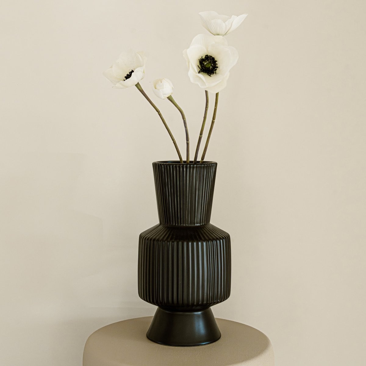 Indore Home Boho Ribbel Vaas - Zwart - Groot