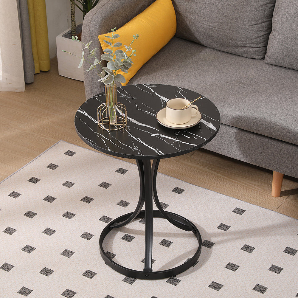 17 Stories Rounded Round Side Table Black Marble 56cm H X 50cm W X 50cm D