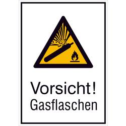 WOLK DIREKT Warn-Kombischild,Folie,Vorsicht! Gasflaschen!,13,1 x 18,5 cm DIN EN ISO 7010 W029 + Zusatztext ASR A1.3 W029 + 210.A8015