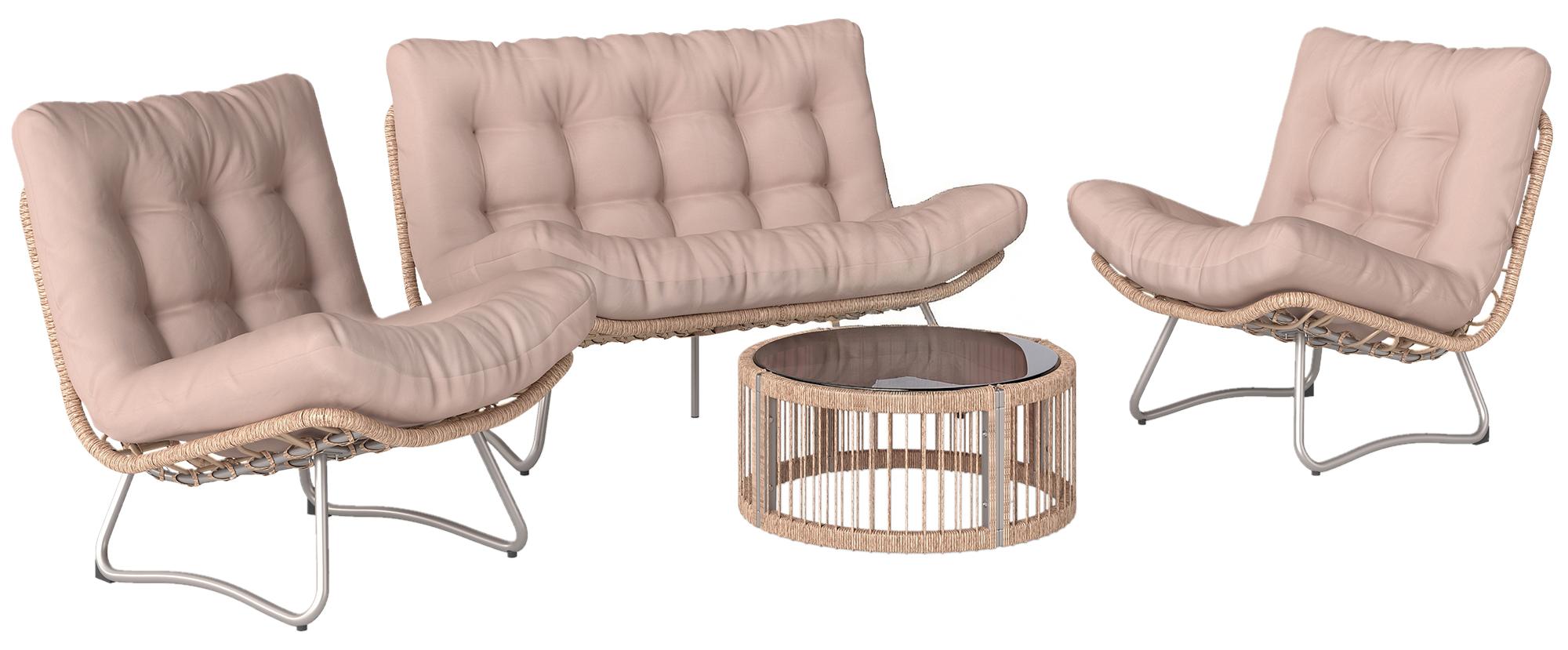 Gartenmöbel Set 4-teilig Polyrattan Lounge-Set mit Zweisitzer 2 Sessel Glastisch Breitem & Tiefem Sitz Dicke Kissen