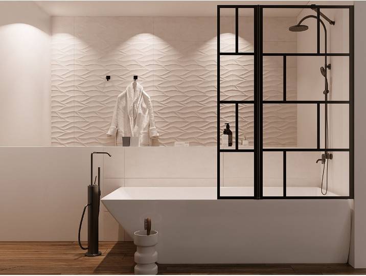Badewannenaufsatz schwarz matt, Industriestil, Klappteil - 100 x 140 cm - OBELINI