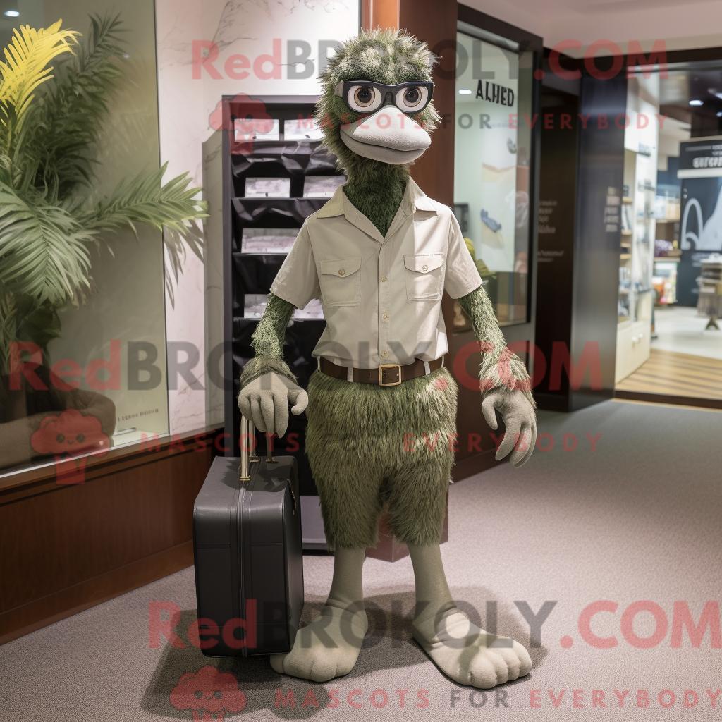Olive REDBROKOLY Emu Maskottchen Kostüm Charakter gekleidet in Caprihose und Aktentasche