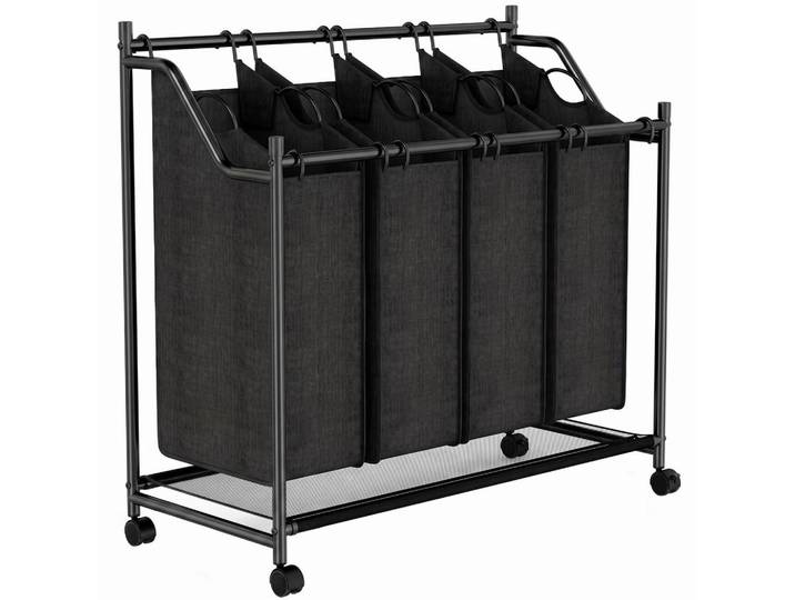 Homcom Wäschesammler 4er Set Stahl Polyestergewebe Schwarz, Kunststoff, 38x82x86 cm, Haushalt & Reinigung, Wäschepflege, Wäschekörbe & Wäschetonnen