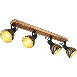 Deckenlampe braun goldfarben Deckenspots 4 Flammig Wohnzimmerleuchte mit verstellbaren Spots, Metall Holz, 4x E27 Fassung, LxBxH 80x12,5x25 cm