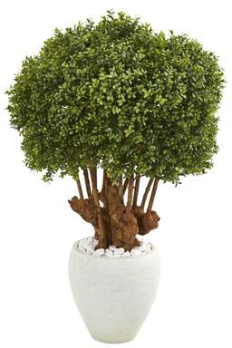 Nearly Natural "41"" Boxwood Artificial Topiary Tree in White Planter (Indoor/Outdoor)"