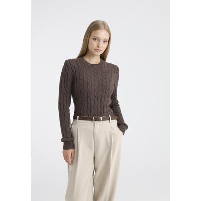Rundhalspullover FELIX HARDY "Rundhalspullover", Damen, Gr. M, braun, 100% Baumwolle, Rundhals, Pullover Rundhalspullover