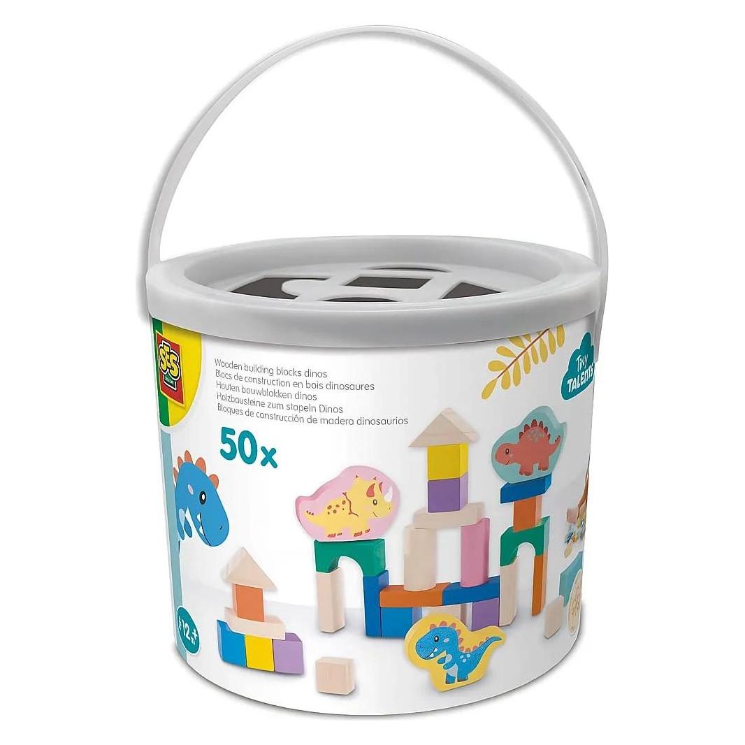Ses Holzbausteine zum Stapeln Dinos - Eimer 50 Teile (13204)