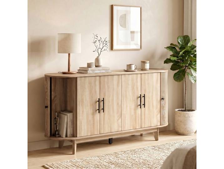 CollaHausse Buffet de Salon Ovale 4 Portes 2 Étagères Réglables Chêne 147x40x76 cm