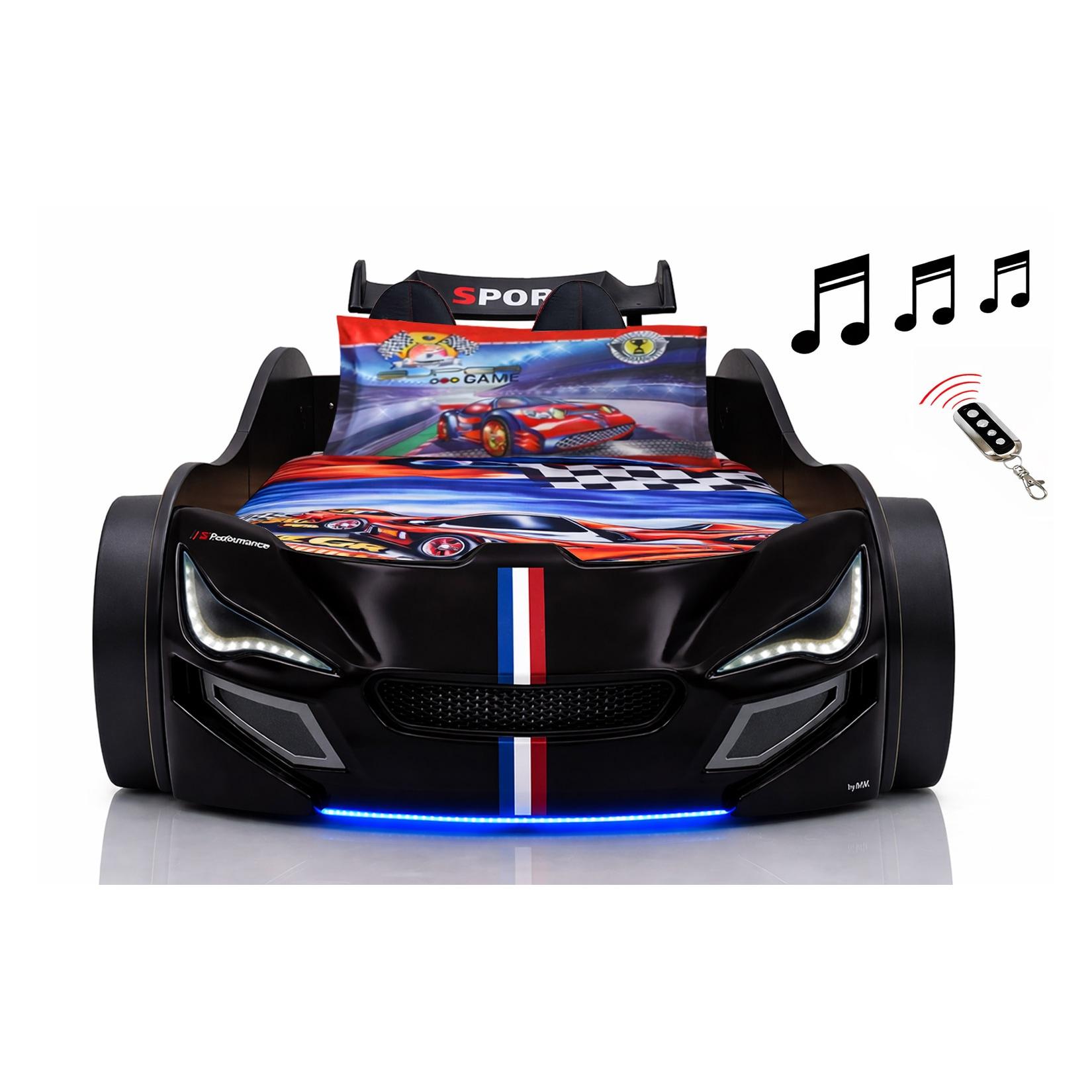 Autobett Kinder 90x200 Jungen LED Leuchte Unterbodenbeleuchtung Sound Fernbedienung
