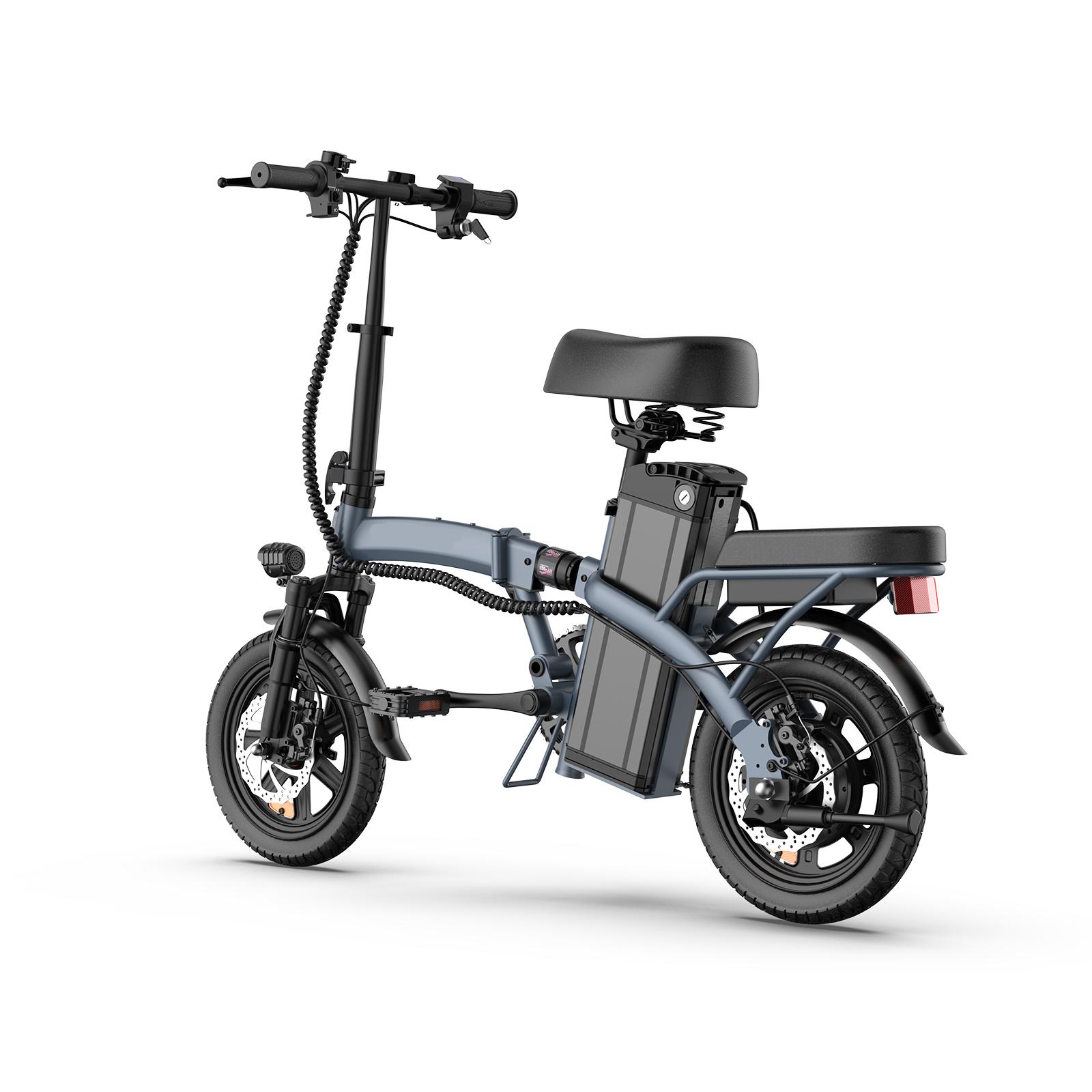 Qekud Klappbares Elektrofahrrad 14 Zoll - 48V 7,5Ah Akku, 250W Motor, 25 km/h, Front-& Heckstoßdämpfung, Disc-Bremsen, EU-Lagerbestand Grau