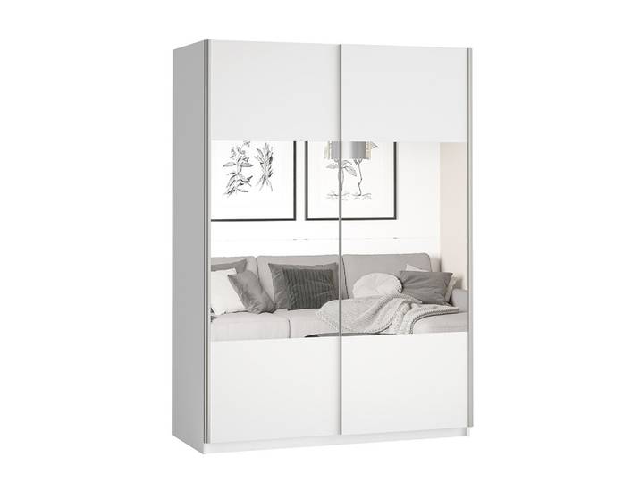 SCHWEBETÜRENSCHRANK BETTINA 150/210/61 cm 2-türig mit Spiegel Weiß