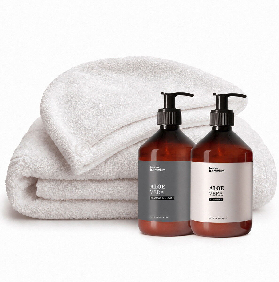 basler Aloe Vera Shampoo & Shower Set (Handwash 500ml + Shampoo & Shower 500ml + Duschtuch + Haarturban)