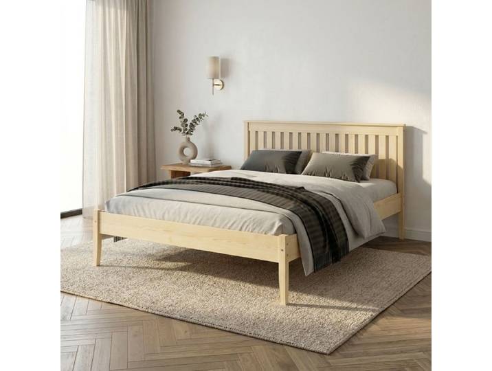 Lit double adulte 180x200 - Lit avec sommier - Bois massif - Cadre de lit en Pin - Chambre à coucher - Pin