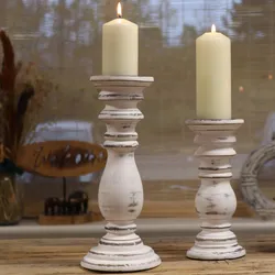 Classic Candle Stand - Whitewash -  23x10cm - Small