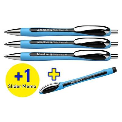 Schneider 3x Kugelschreiber Rave Box + 1x Memo schwarz, 4er Set