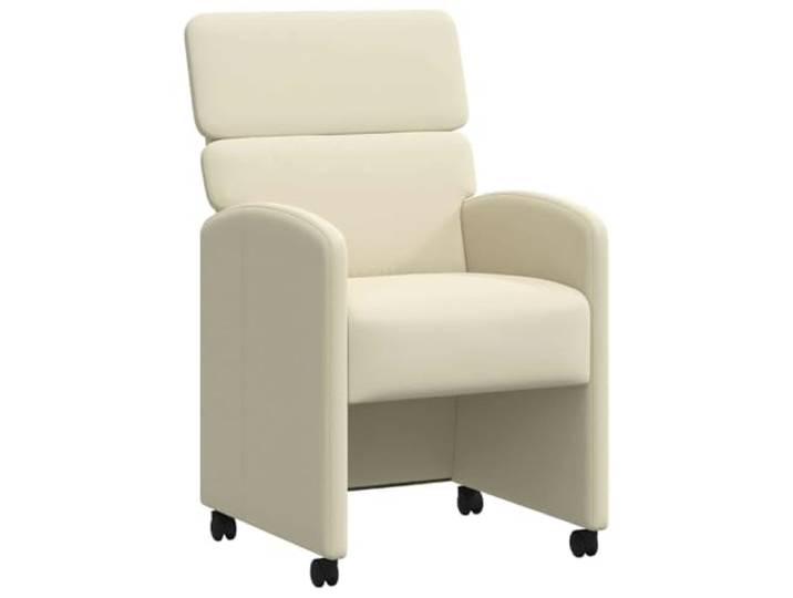 POUFGDR Esszimmerstühle mit Rollen, 2 Stück, Kunstleder, cremefarben Modernes und minimalistisches Design, cremefarbenes Kunstleder, Rahmen aus Sperrholz und Metall, diskrete Rollen