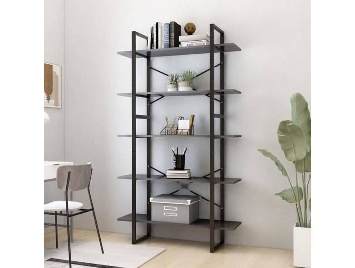 Bibliothèque à 5 niveaux Gris - INGSHOP - Aggloméré - 100x30x175 cm