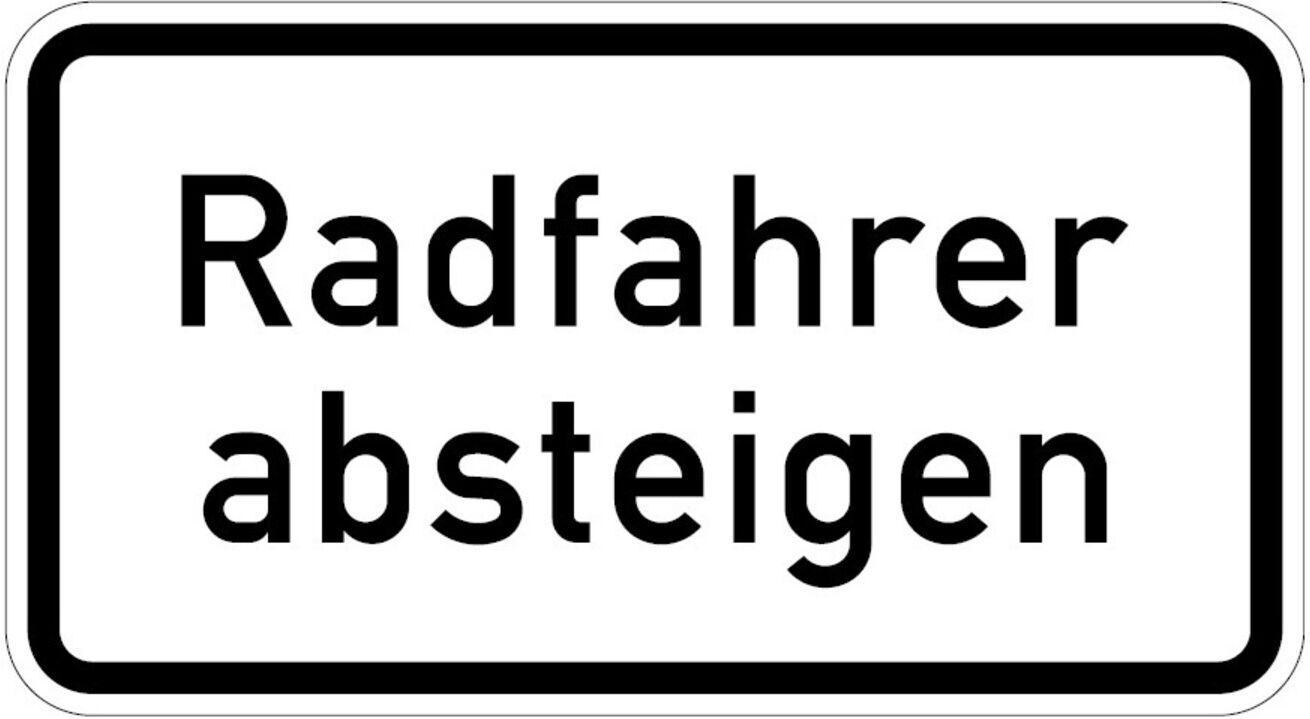 Zusatzschild 1012-32, 330x600mm Radfahrer absteigen RAL-Gütezeichen Folie RA1 ; ADCO (4251783600901)