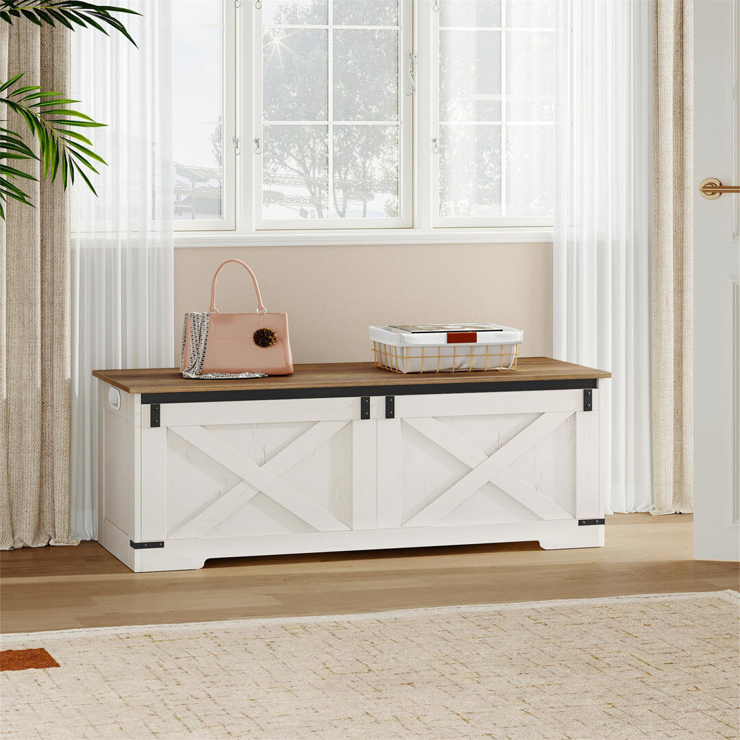 Lily Manor Storage Bench Beige 48.5cm H X 109cm W X 40cm D