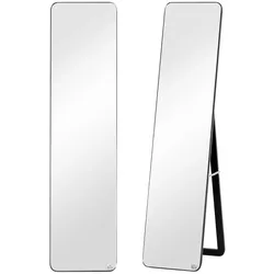 HOMCOM Ganzkörperspiegel freistehend wandmontiert rechteckig Schlafzimmer und Wohnzimmer 155x37cm Schwarz