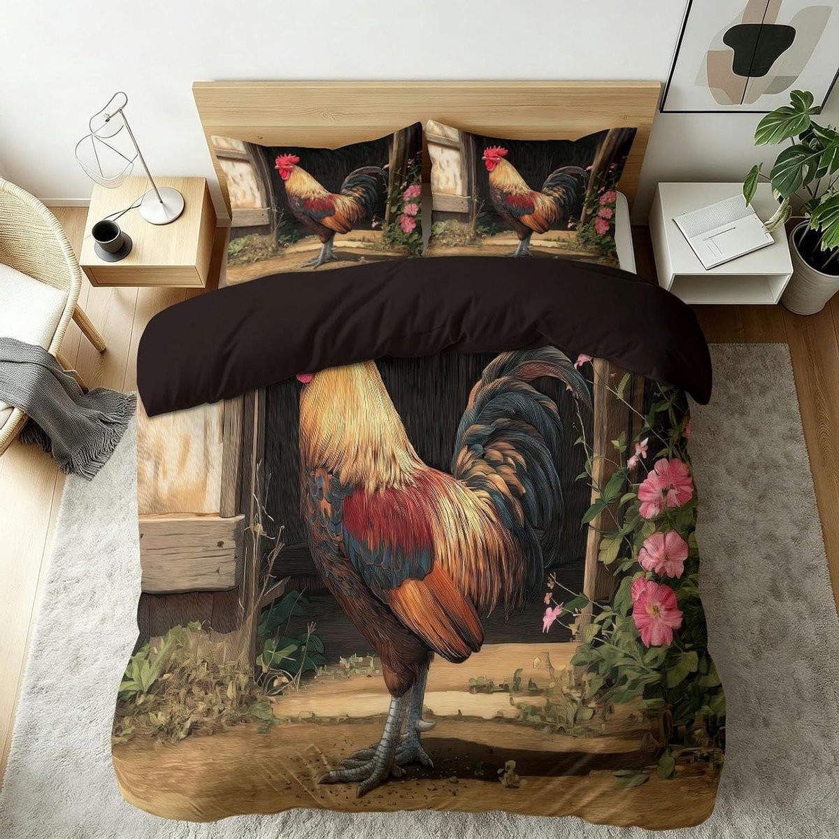 Zwart dekbedovertrek set in rustieke boerderij stijl, 240 x 220 cm