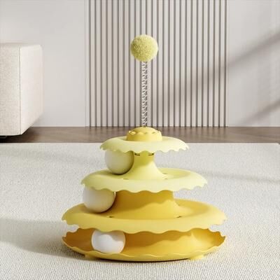 Uplift Essentials Multi Level Interactive Cat Turntable & Teaser Station yellow