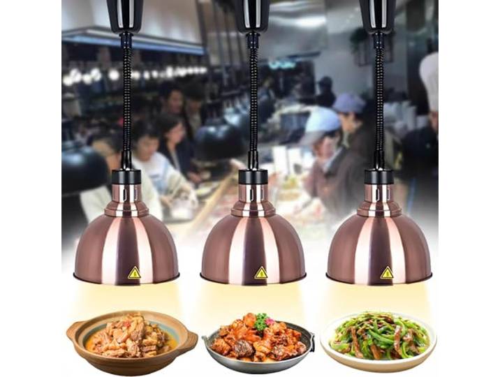 DBMGB Wärmelampe Küche, 250W Hängend Wärmelampe Gastronomie für Speisen 25cm Lebensmittel Wärmelampe für Küche, Buffets und Hotel, 60–180cm Höhenverstellbar