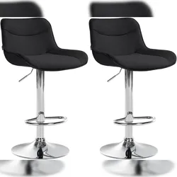 Décoshop26 - Set mit 2 Barhockern x1 mit dekorativer schwarzer Stoffnaht verchromtem Metallfuß in Trompetenform 10_0004460