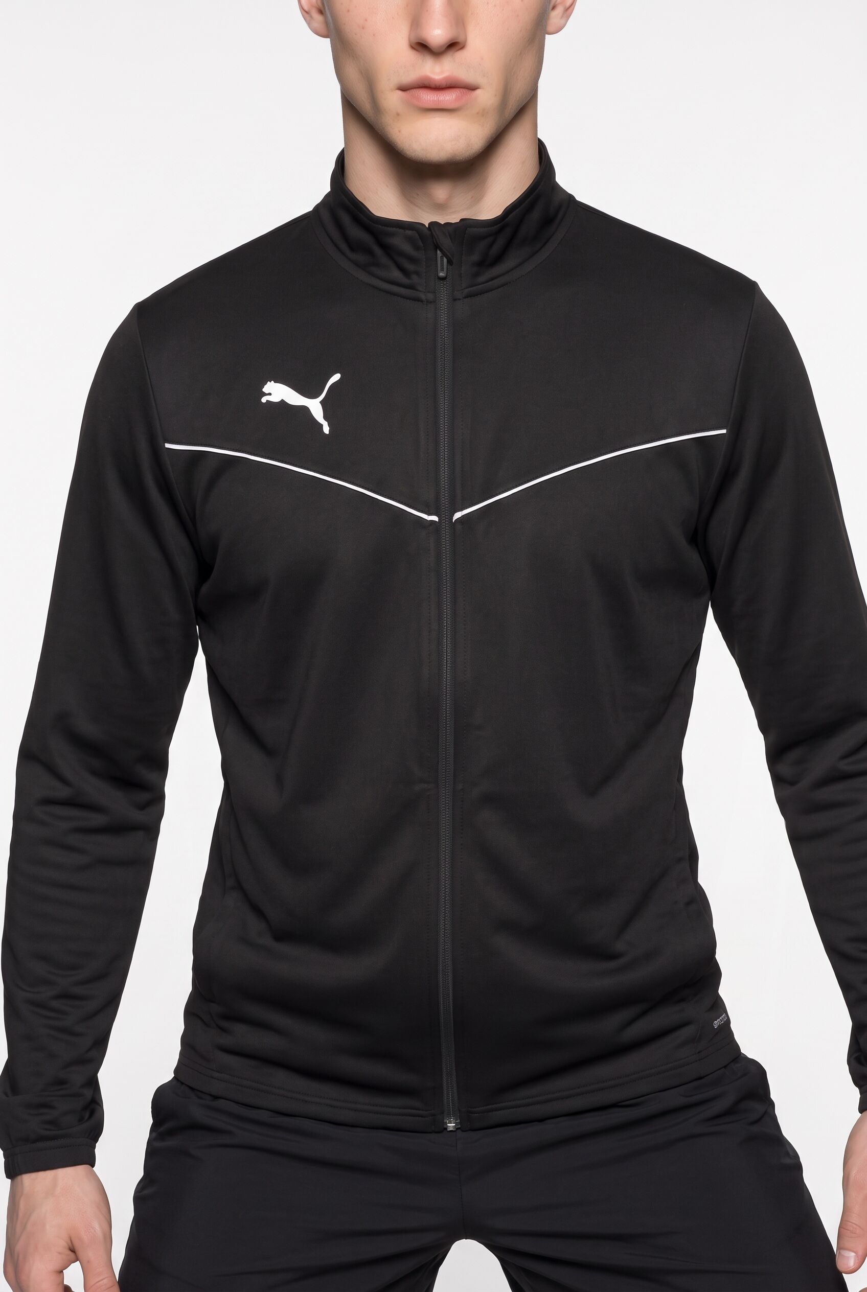 Trainingsjacke PUMA "TEAMRISE TRAINING POLY JACKET", Herren, Gr. XL, schwarz (puma schwarz, puma weiß), Piqué, Obermaterial: 100% Polyester, unifarben, regular fit normal, Jacken Trainingsjacke, sportlicher Stil mit kontrastfarbener Paspelierung puma schw