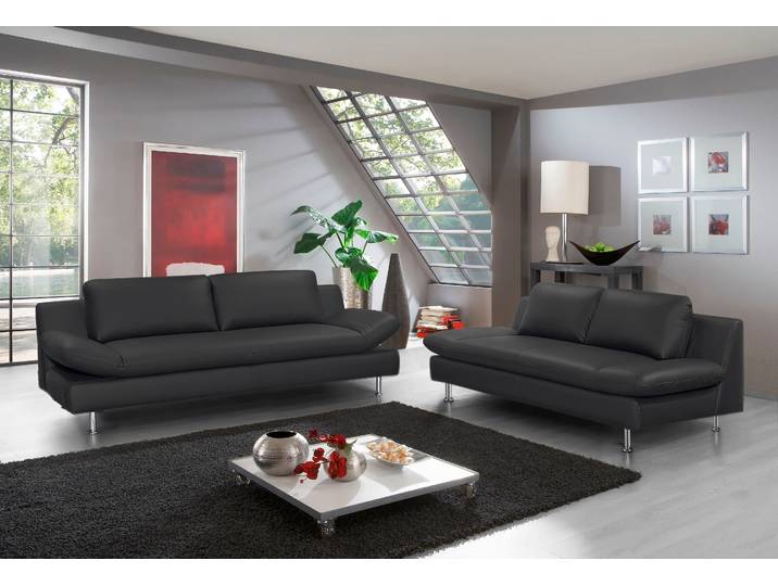 2-Sitzer PLACES OF STYLE Redding , schwarz, B:191cm H:80cm T:90cm, Zierkissen: 100% Polyester;Luxus-Microfaser (100% Polyester), mit Zierkissen ebenfalls in Luxus-Microfaser;Struktur (100% Polypropylen), mit Zierkissen in Luxus-Microfaser, Sofas, 2-Sitzer, In Naturleder
