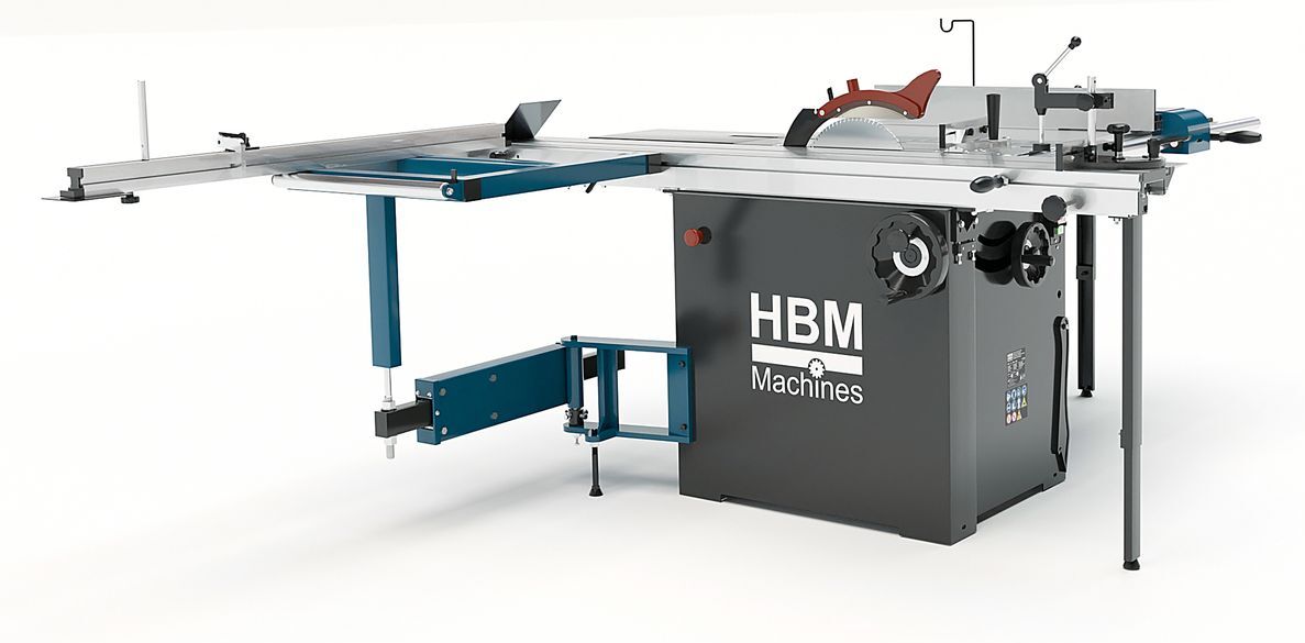 Scie à panneaux HBM, scie circulaire sur table avec table à rouleaux deluxe 3 000 watts, 400 volts
