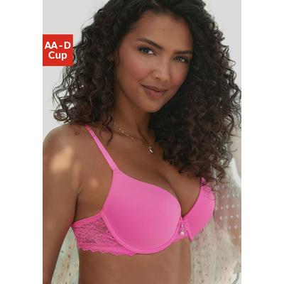 Schalen-BH LASCANA "BH mit Bügel, T-Shirt-BH, als Dessous-Set kombinierbar", Damen, Gr. 75, Cup E, pink, Spitze, Obermaterial: 86% Polyamid, 8% Polyester, 6% Elasthan, BHs Schalen-BH, mit Spitzenrücken, große Größen, sexy Dessous, sexy Unterwäsche