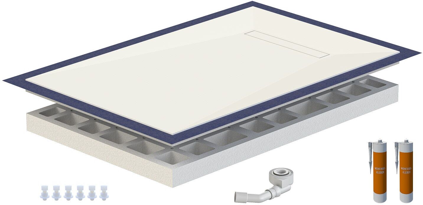 Schedel Plan Plus Mineral-Duschelement bodeneben 90 x 150 cm mit Rinne, Gefälle vierseitig, Duschabläufe, LP490150E50001,