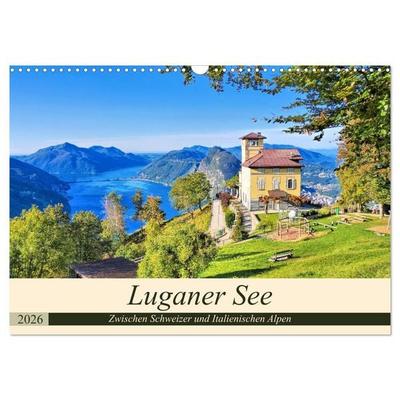 Luganer See - Zwischen Schweizer und Italienischen Alpen (Wandkalender 2026 DIN A3 quer), CALVENDO Monatskalender