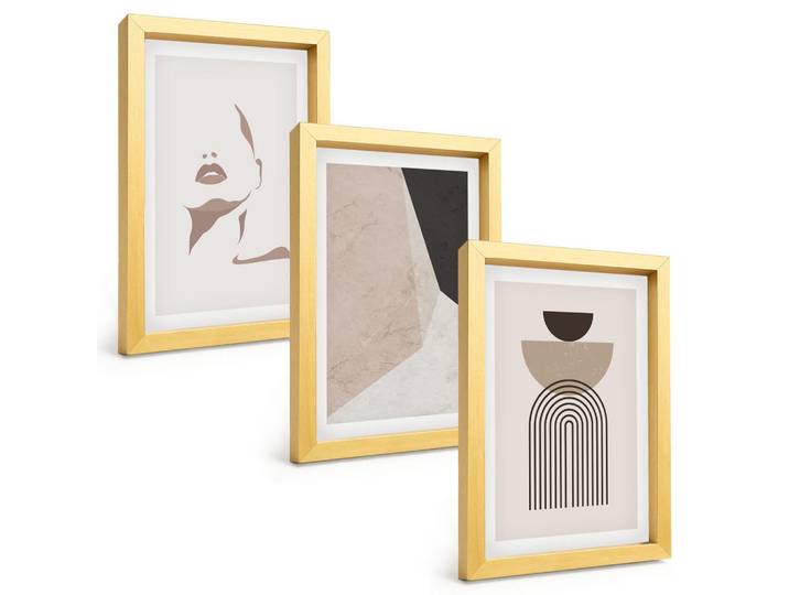 Tulup Bilder SET 3er Set - 20x30 cm Goldrahmen - Abstrakte Gesichtsformen, Goldfarben, Kunststoff, Rechteckig, 20x30 cm, Fotografie, Bilder & Rahmen, Bilder
