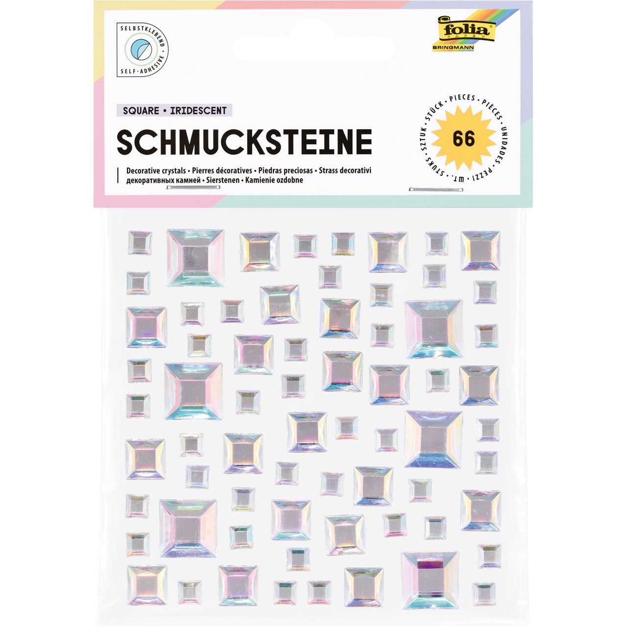 folia Schmucksteine transparent SQUARE IRIDESCENT, 66 St.