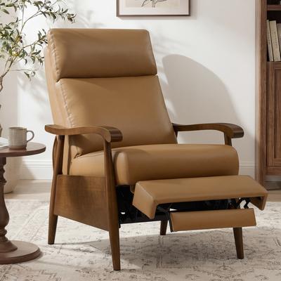 Velocisca Mid-Century Modern Recliner Chair, Push-Back Recliner with Solid Wood Arms for Living Room